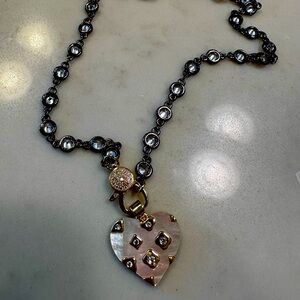 NEW FREIDA ROTHMAN 18” Black Rhodium Chain & Gold Bail for MOP Pendant